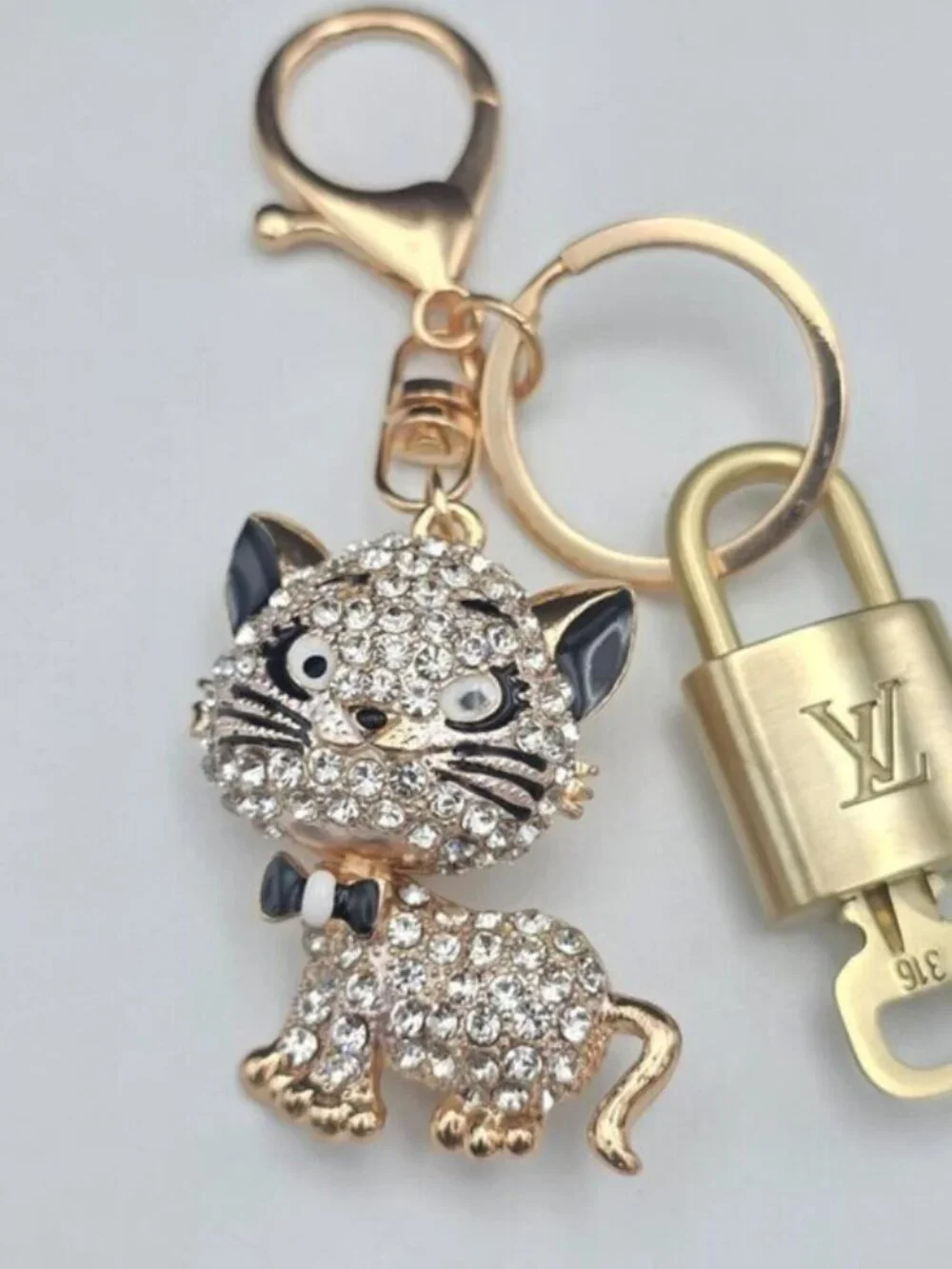 Louis Vuitton Authentic Gold Padlock 🔑 Key + Stylish Unbranded Cat Bag Charm